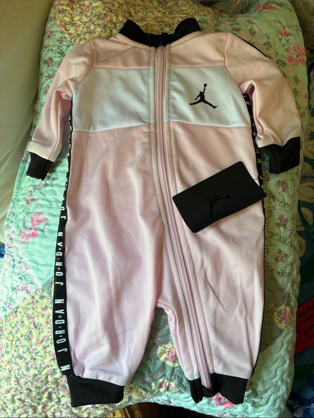 Jordan Baby Girls Pink and White Zip One-Piece
